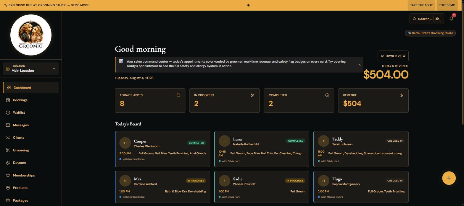 Groomio dashboard